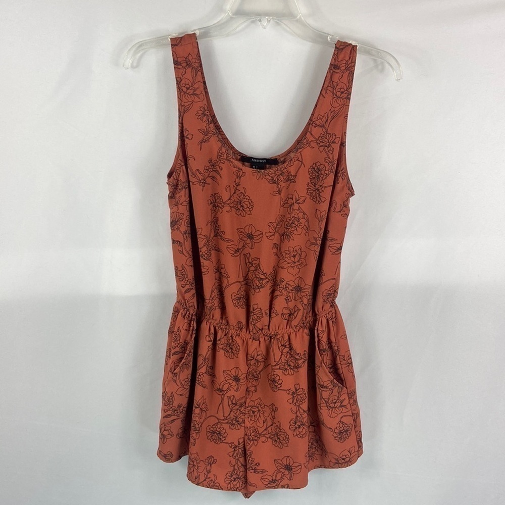 Forever 21 Rust Orange Floral Sleeveless Romper with Pockets - Picture 2 of 6